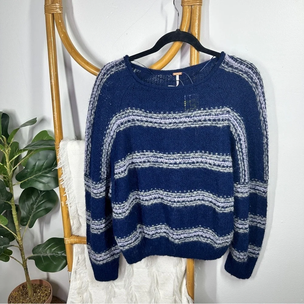 NWT Free People Striped Navy Blue Sweater sz XS